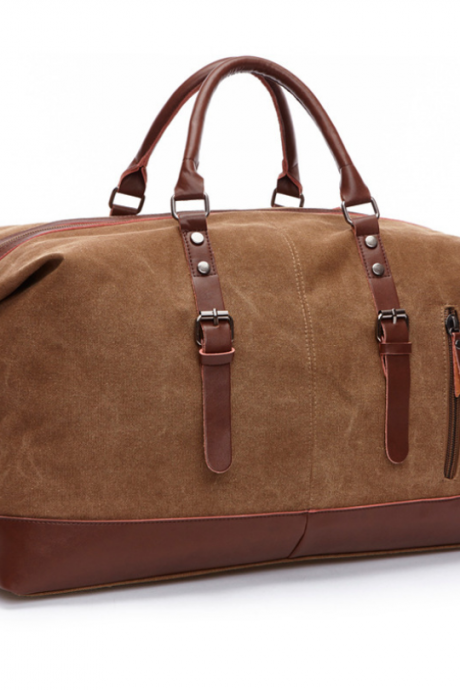 Unisex Luxury Tote Leather And Canvas Travel Bag